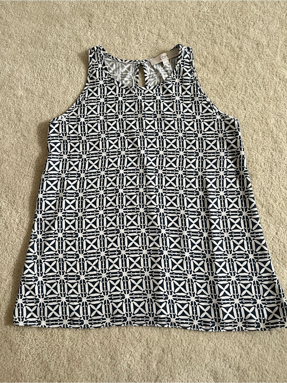 LOFT Teal and Cream Geometric Sleeveless Tank Top